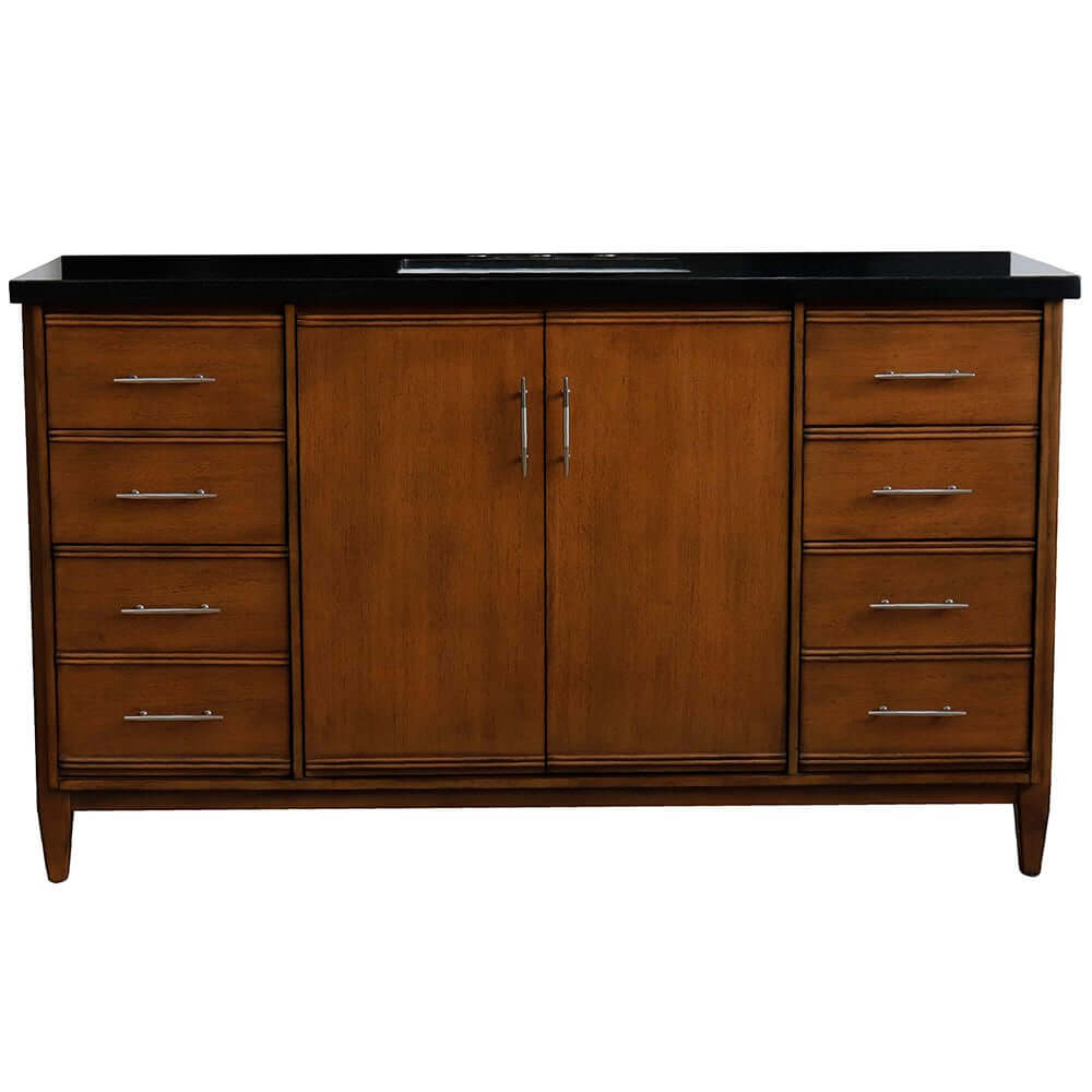 61" Single sink vanity in Walnut finish with Black galaxy granite and rectangle sink - 400901-61S-WA-BGR