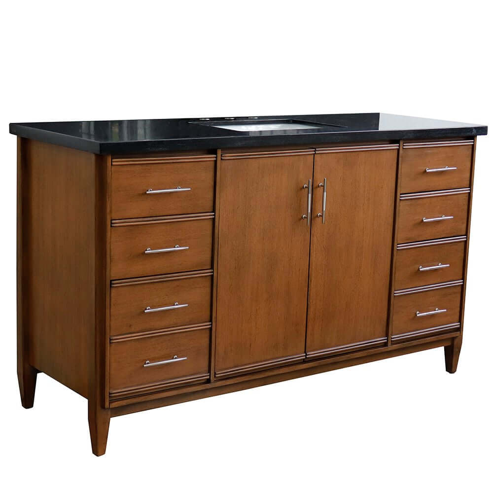 61" Single sink vanity in Walnut finish with Black galaxy granite and rectangle sink - 400901-61S-WA-BGR