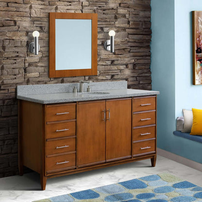 61" Single sink vanity in Walnut finish with Gray granite and oval sink - 400901-61S-WA-GYO