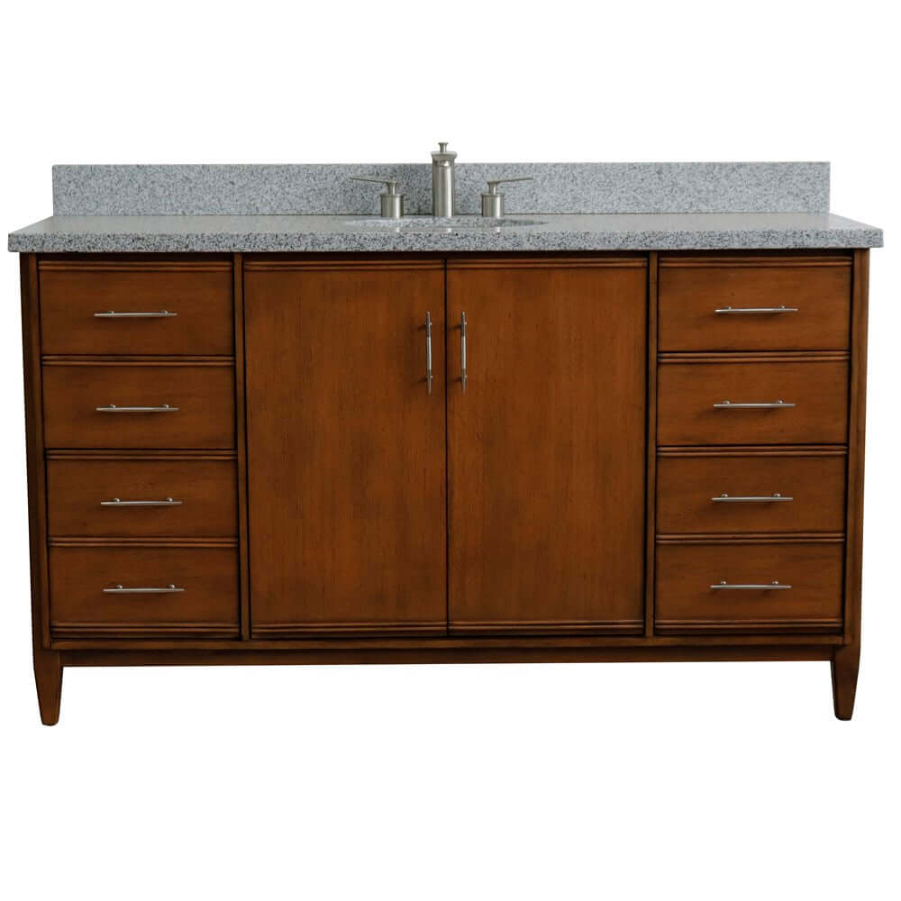 61" Single sink vanity in Walnut finish with Gray granite and oval sink - 400901-61S-WA-GYO