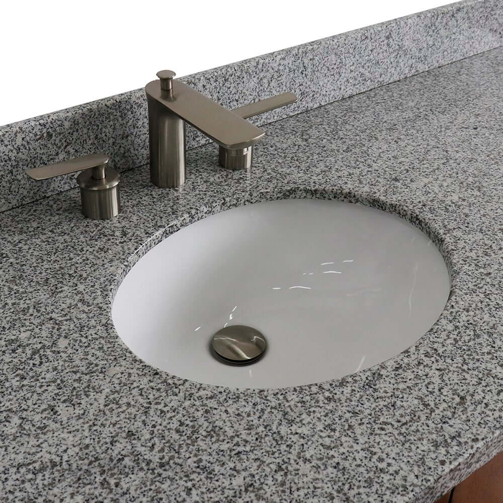 61" Single sink vanity in Walnut finish with Gray granite and oval sink - 400901-61S-WA-GYO