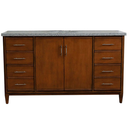 61" Single sink vanity in Walnut finish with Gray granite and oval sink - 400901-61S-WA-GYO