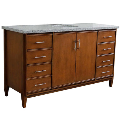 61" Single sink vanity in Walnut finish with Gray granite and oval sink - 400901-61S-WA-GYO