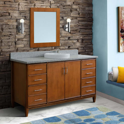 61" Single sink vanity in Walnut finish with Gray granite and round sink - 400901-61S-WA-GYRD