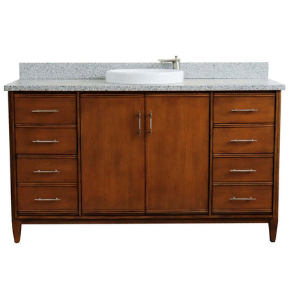 61" Single sink vanity in Walnut finish with Gray granite and round sink - 400901-61S-WA-GYRD