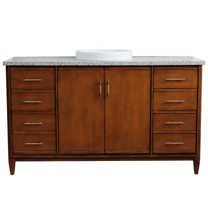 61" Single sink vanity in Walnut finish with Gray granite and round sink - 400901-61S-WA-GYRD