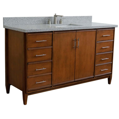 61" Single sink vanity in Walnut finish with Gray granite and rectangle sink - 400901-61S-WA-GYR