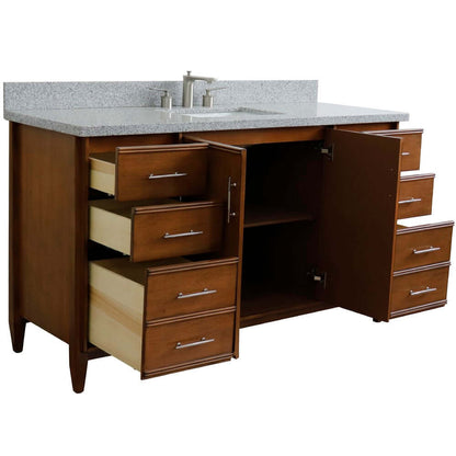 61" Single sink vanity in Walnut finish with Gray granite and rectangle sink - 400901-61S-WA-GYR