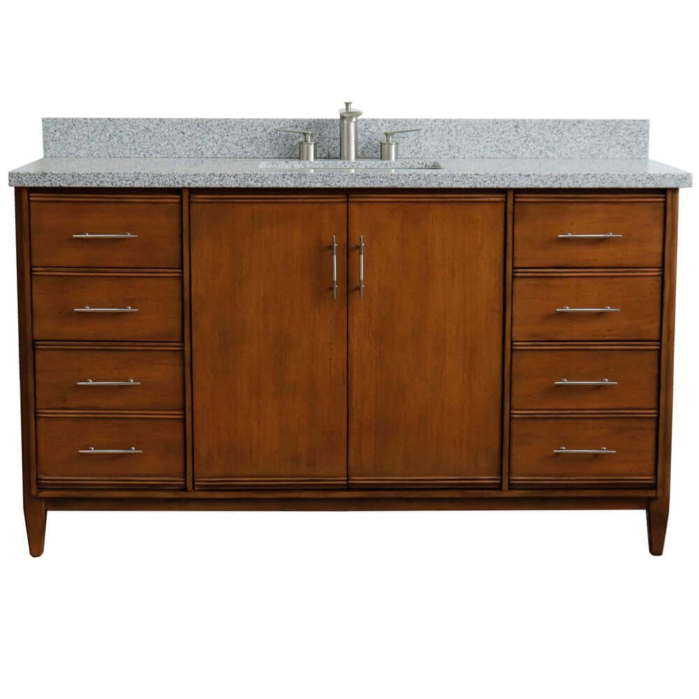 61" Single sink vanity in Walnut finish with Gray granite and rectangle sink - 400901-61S-WA-GYR