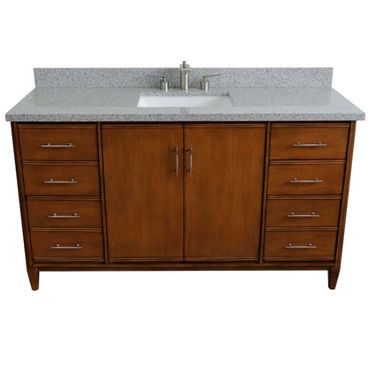 61" Single sink vanity in Walnut finish with Gray granite and rectangle sink - 400901-61S-WA-GYR