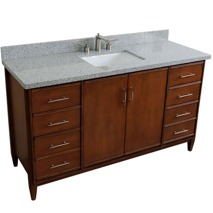 61" Single sink vanity in Walnut finish with Gray granite and rectangle sink - 400901-61S-WA-GYR