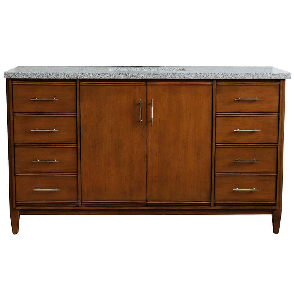 61" Single sink vanity in Walnut finish with Gray granite and rectangle sink - 400901-61S-WA-GYR