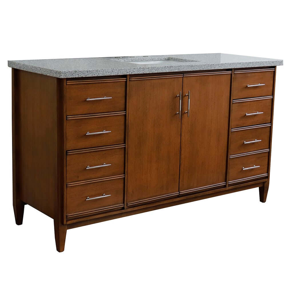 61" Single sink vanity in Walnut finish with Gray granite and rectangle sink - 400901-61S-WA-GYR