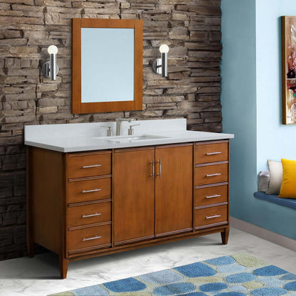 61" Single sink vanity in Walnut finish with White quartz and rectangle sink - 400901-61S-WA-WER