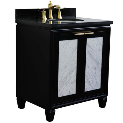 31" Single sink vanity in Black finish with Black galaxy granite with oval sink - 400990-31-BL-BGO