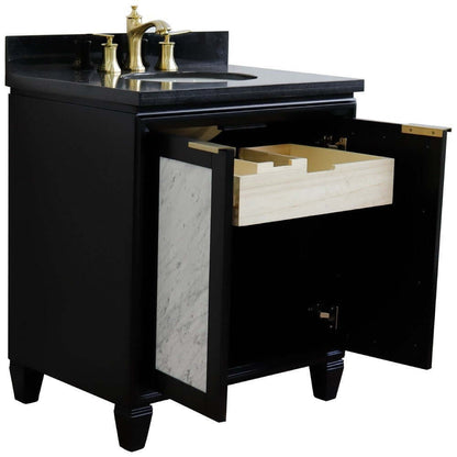 31" Single sink vanity in Black finish with Black galaxy granite with oval sink - 400990-31-BL-BGO