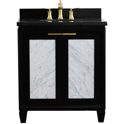 31" Single sink vanity in Black finish with Black galaxy granite with oval sink - 400990-31-BL-BGO