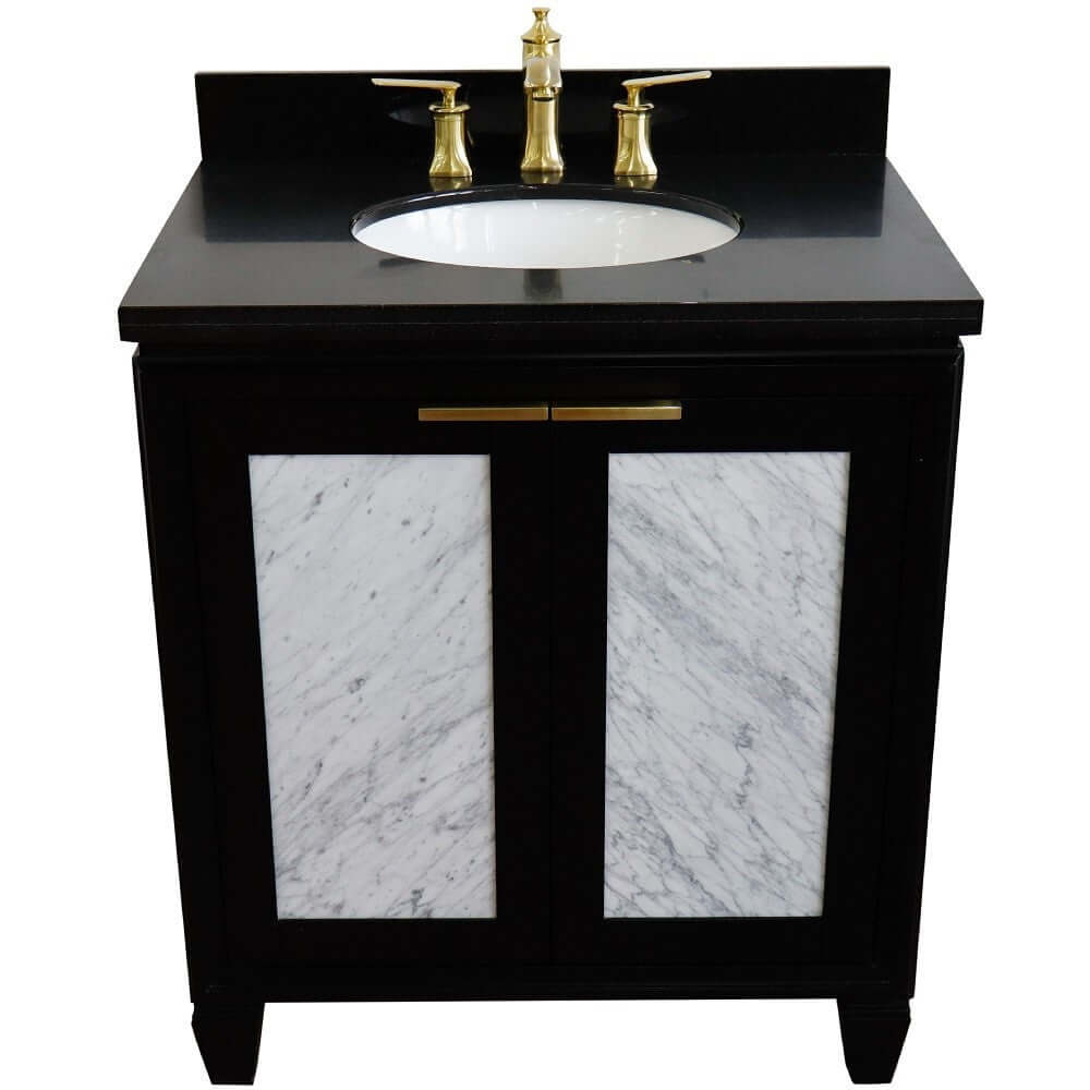 31" Single sink vanity in Black finish with Black galaxy granite with oval sink - 400990-31-BL-BGO