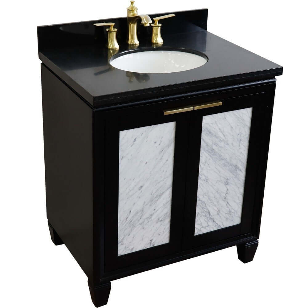 31" Single sink vanity in Black finish with Black galaxy granite with oval sink - 400990-31-BL-BGO