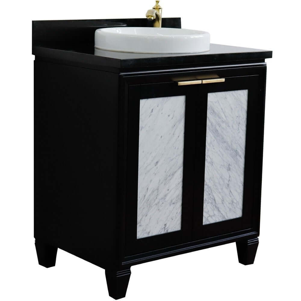 31" Single sink vanity in Black finish with Black galaxy granite with round sink - 400990-31-BL-BGRD