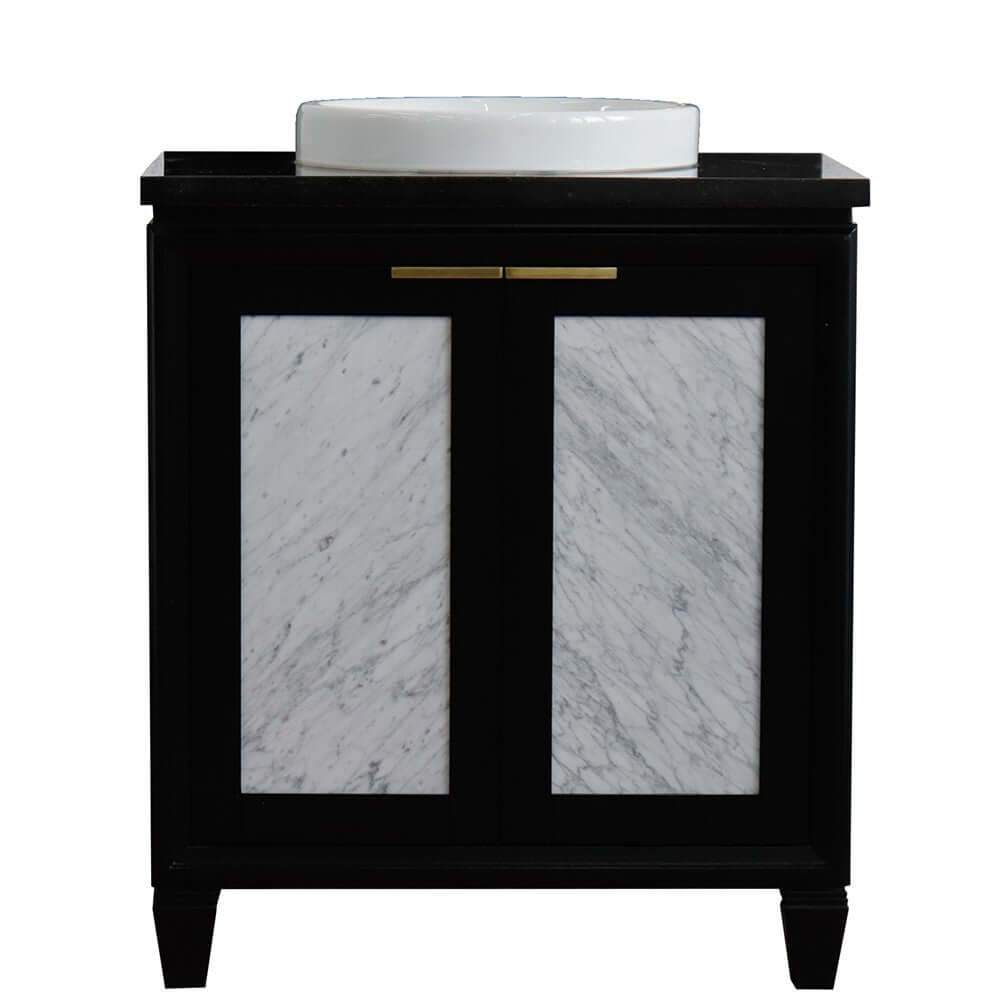 31" Single sink vanity in Black finish with Black galaxy granite with round sink - 400990-31-BL-BGRD