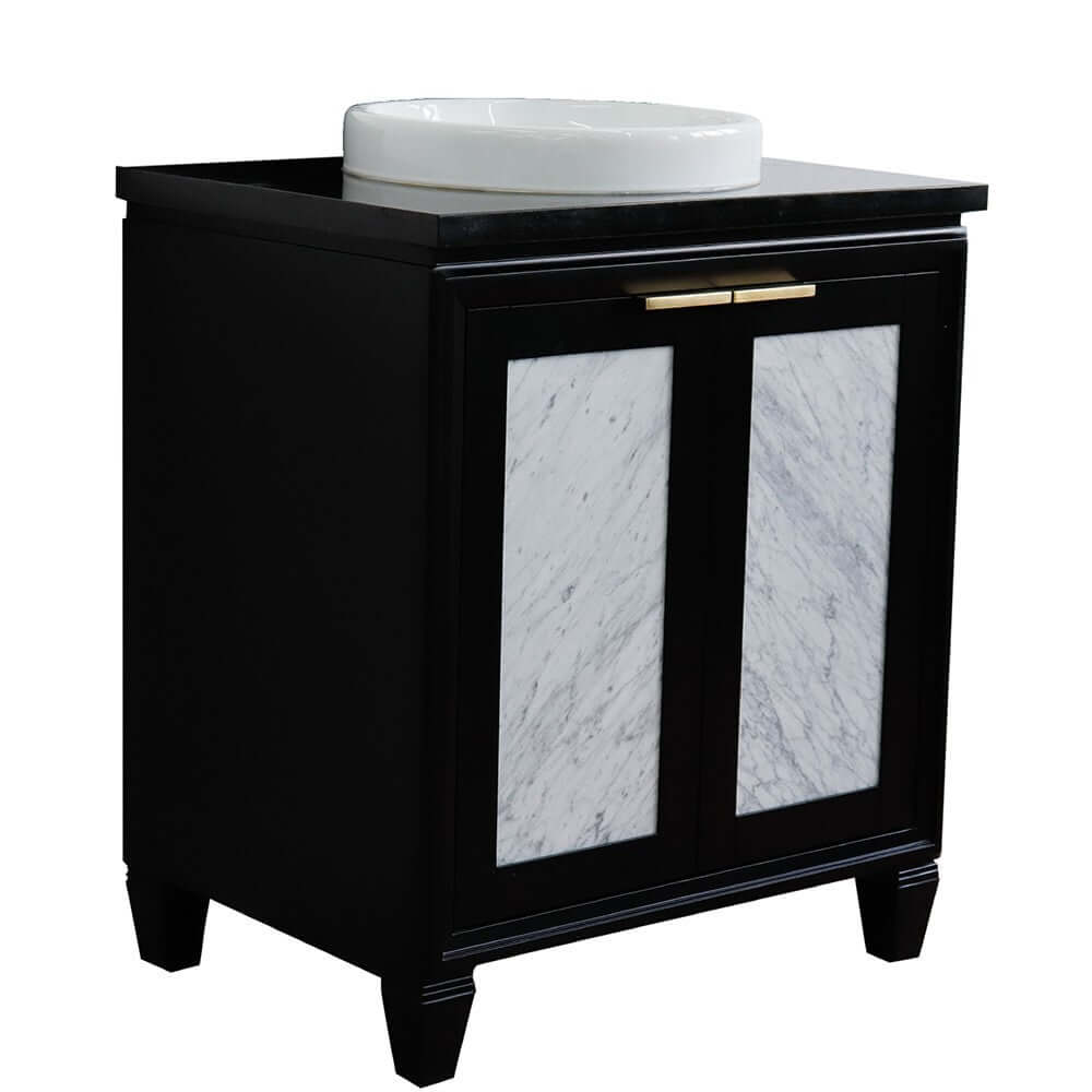 31" Single sink vanity in Black finish with Black galaxy granite with round sink - 400990-31-BL-BGRD