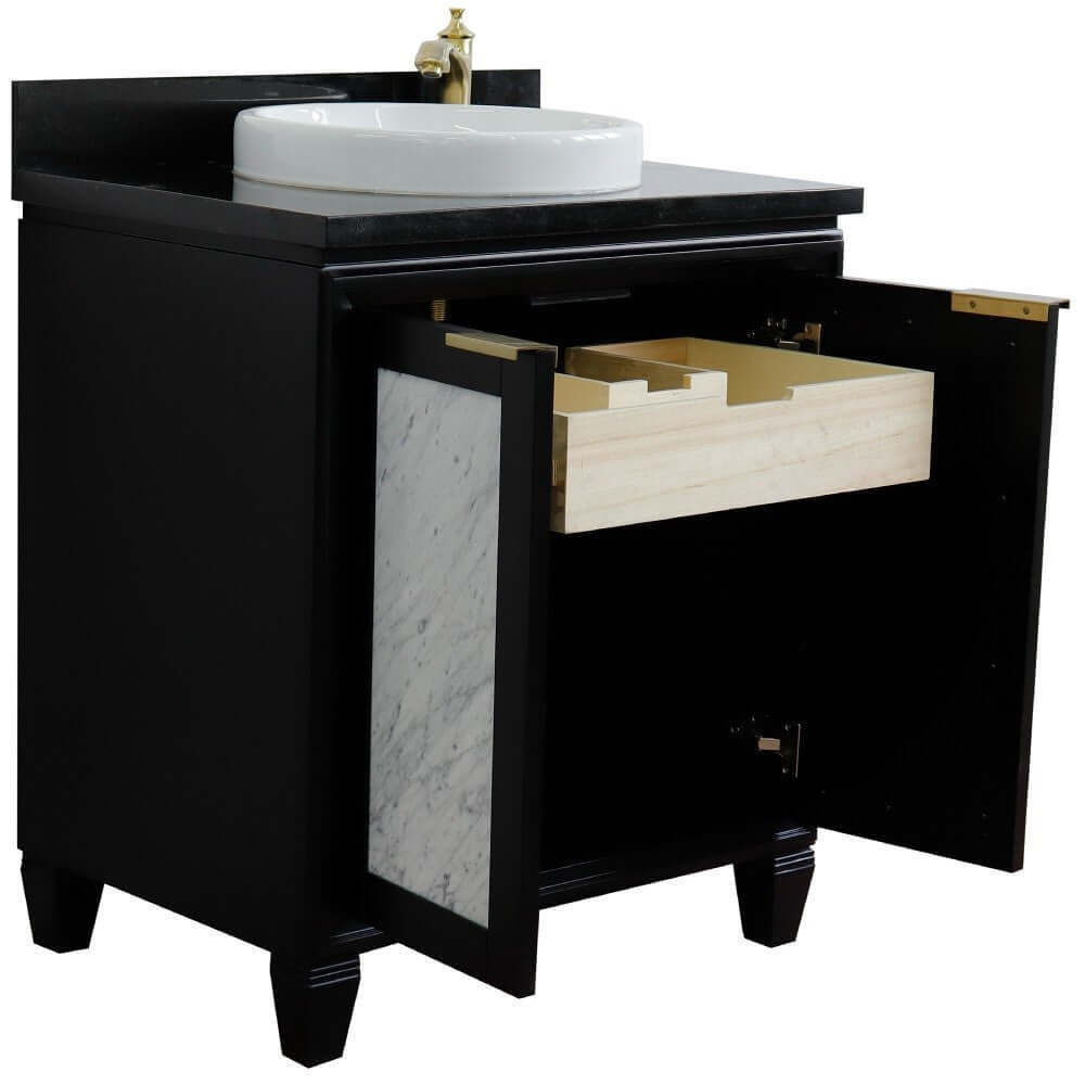 31" Single sink vanity in Black finish with Black galaxy granite with round sink - 400990-31-BL-BGRD