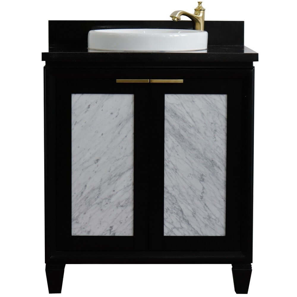 31" Single sink vanity in Black finish with Black galaxy granite with round sink - 400990-31-BL-BGRD