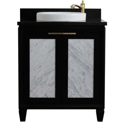 31" Single sink vanity in Black finish with Black galaxy granite with round sink - 400990-31-BL-BGRD