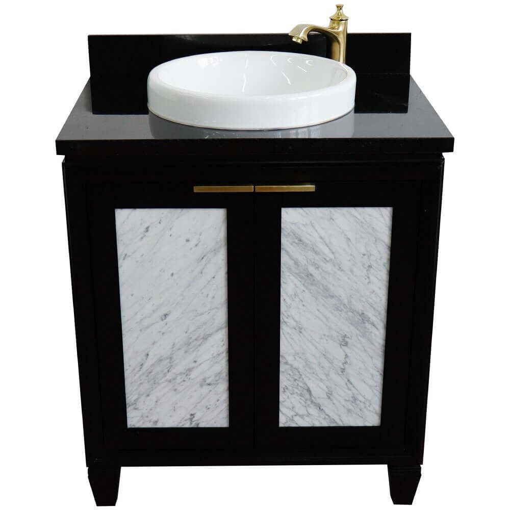 31" Single sink vanity in Black finish with Black galaxy granite with round sink - 400990-31-BL-BGRD