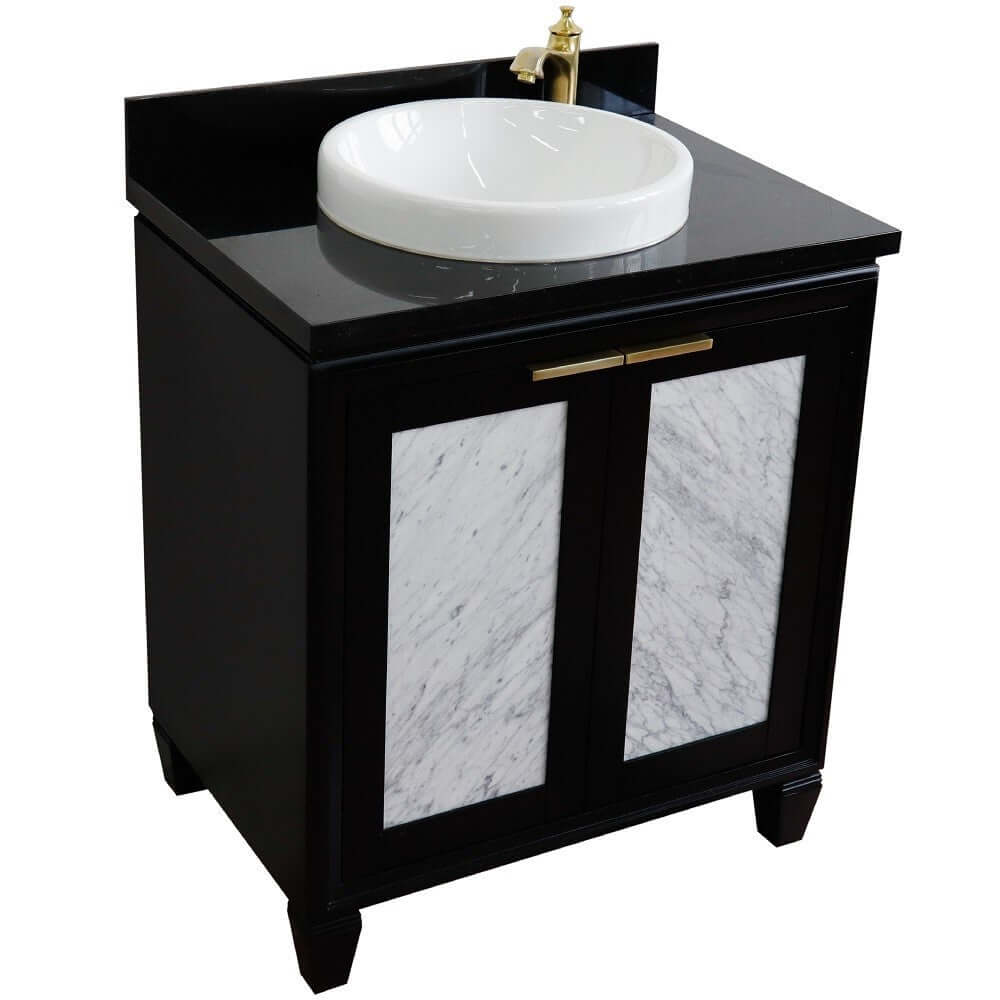 31" Single sink vanity in Black finish with Black galaxy granite with round sink - 400990-31-BL-BGRD