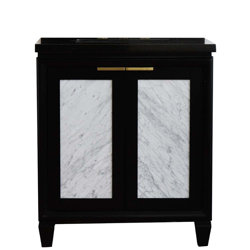 31" Single sink vanity in Black finish with Black galaxy granite with rectangle sink - 400990-31-BL-BGR