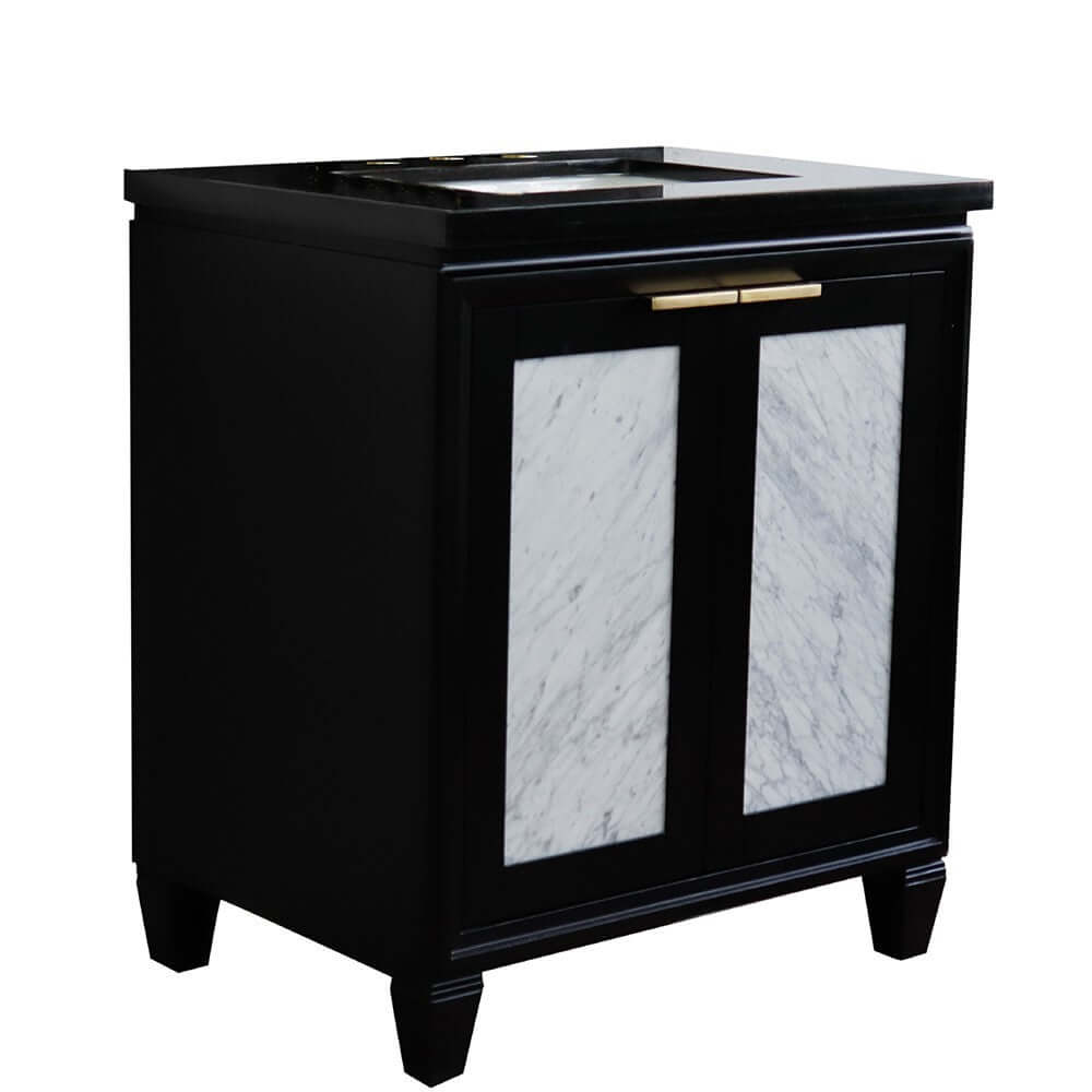 31" Single sink vanity in Black finish with Black galaxy granite with rectangle sink - 400990-31-BL-BGR