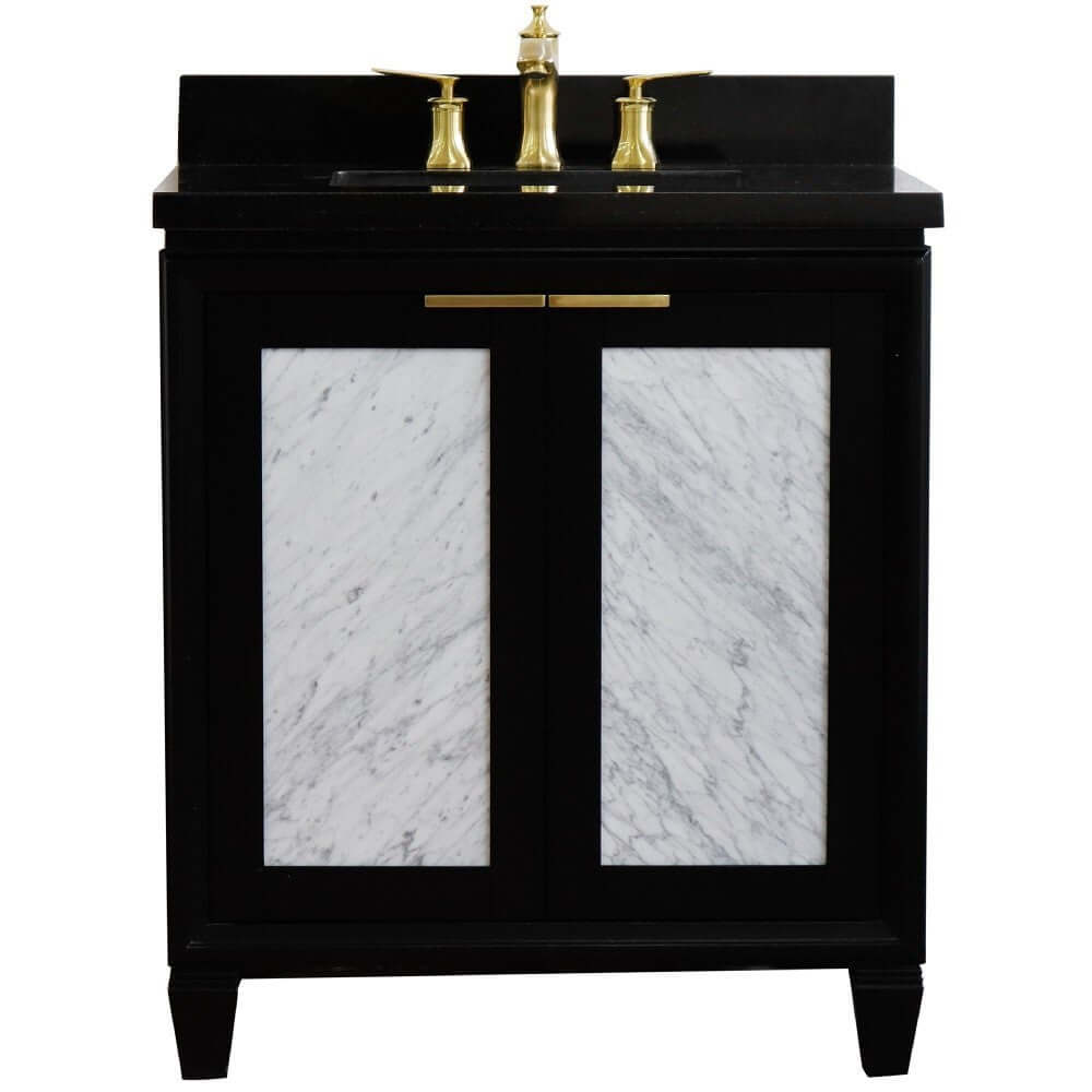 31" Single sink vanity in Black finish with Black galaxy granite with rectangle sink - 400990-31-BL-BGR