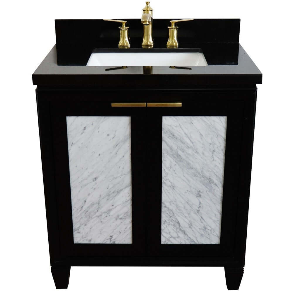 31" Single sink vanity in Black finish with Black galaxy granite with rectangle sink - 400990-31-BL-BGR