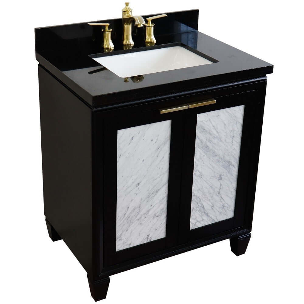 31" Single sink vanity in Black finish with Black galaxy granite with rectangle sink - 400990-31-BL-BGR