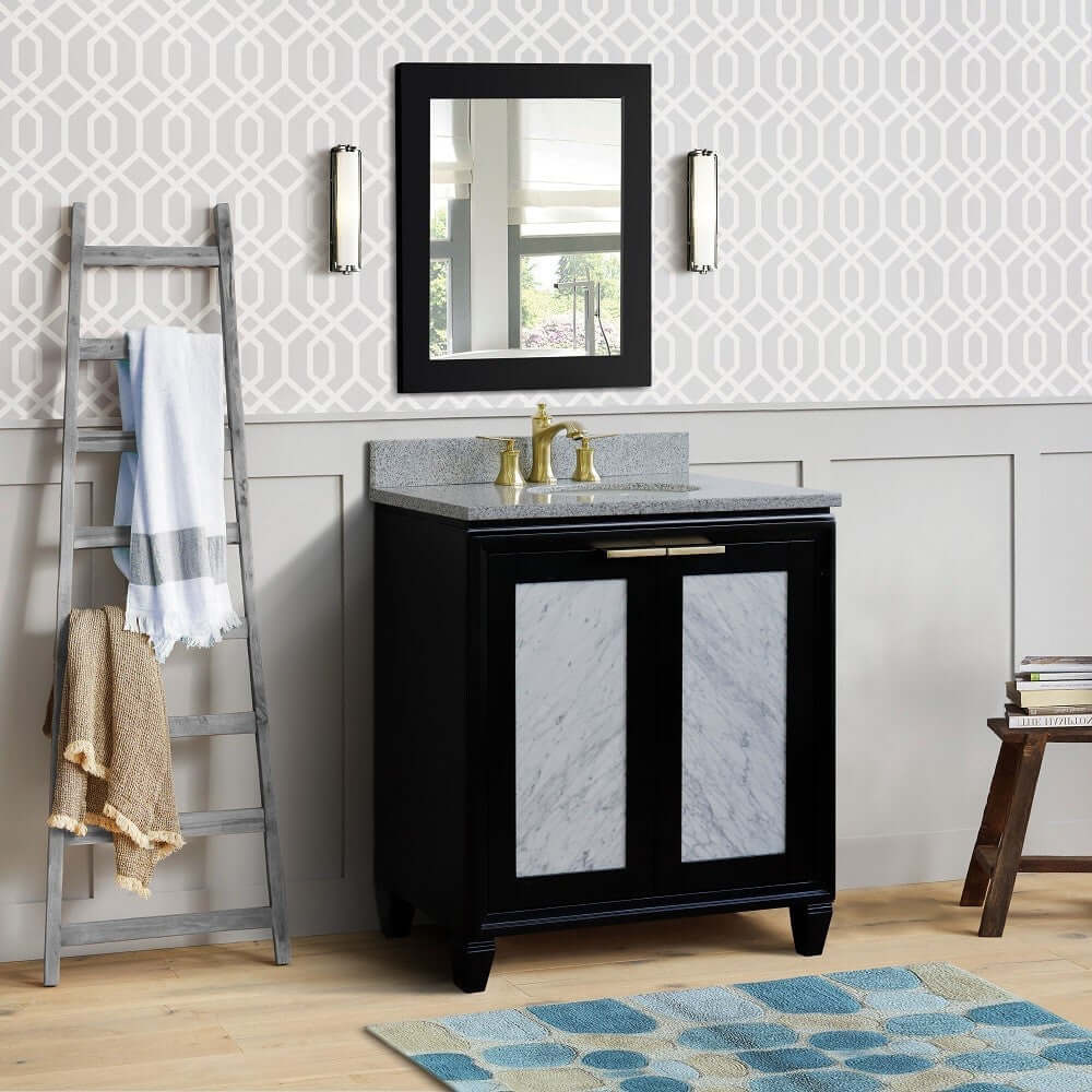 31" Single sink vanity in Black finish with Gray granite with oval sink - 400990-31-BL-GYO