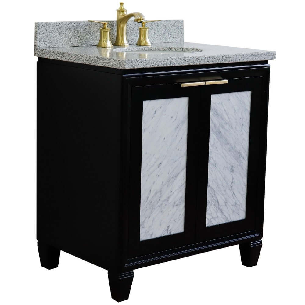 31" Single sink vanity in Black finish with Gray granite with oval sink - 400990-31-BL-GYO