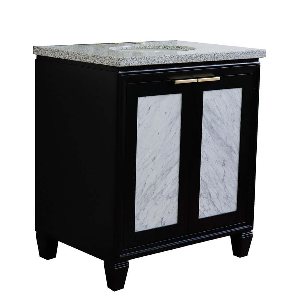 31" Single sink vanity in Black finish with Gray granite with oval sink - 400990-31-BL-GYO