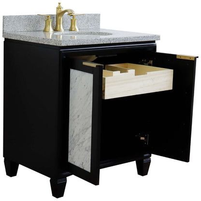 31" Single sink vanity in Black finish with Gray granite with oval sink - 400990-31-BL-GYO