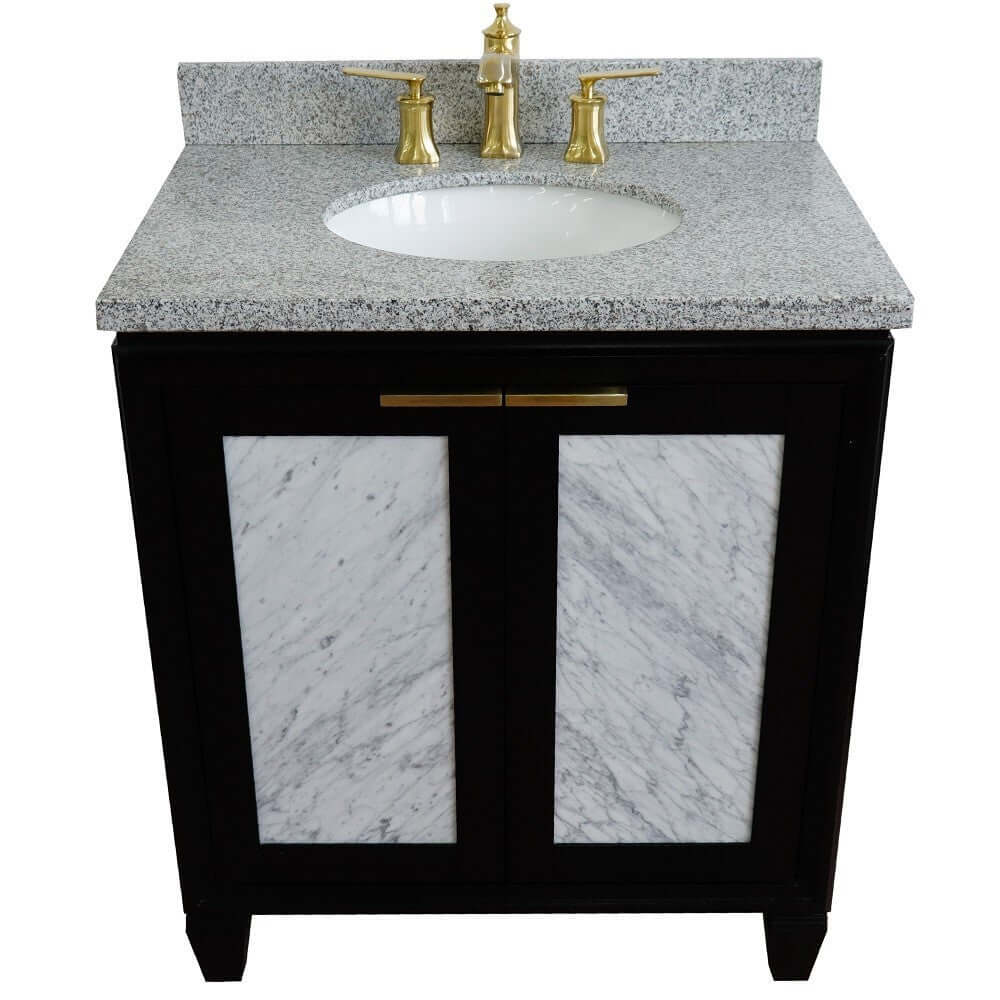 31" Single sink vanity in Black finish with Gray granite with oval sink - 400990-31-BL-GYO