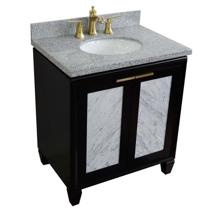 31" Single sink vanity in Black finish with Gray granite with oval sink - 400990-31-BL-GYO