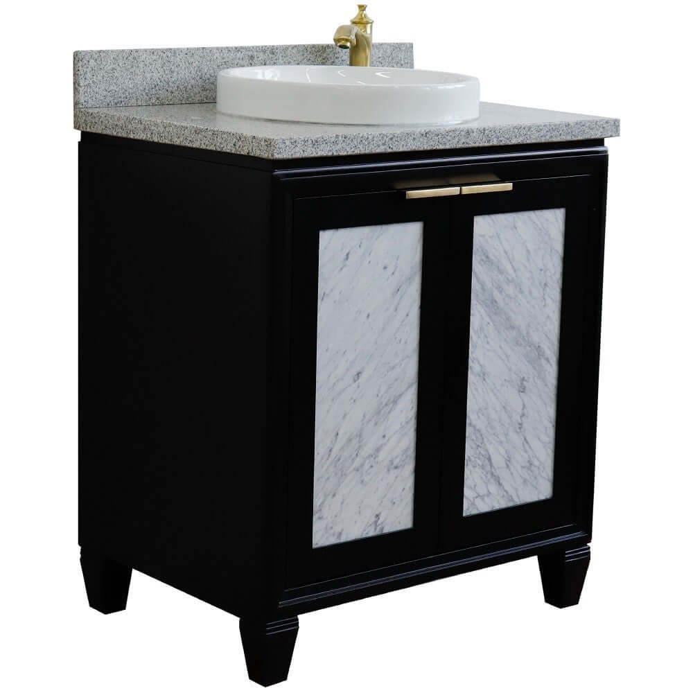 31" Single sink vanity in Black finish with Gray granite with round sink - 400990-31-BL-GYRD