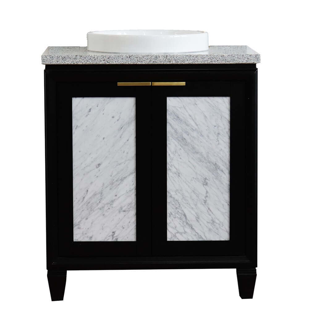 31" Single sink vanity in Black finish with Gray granite with round sink - 400990-31-BL-GYRD