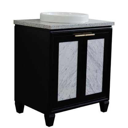 31" Single sink vanity in Black finish with Gray granite with round sink - 400990-31-BL-GYRD