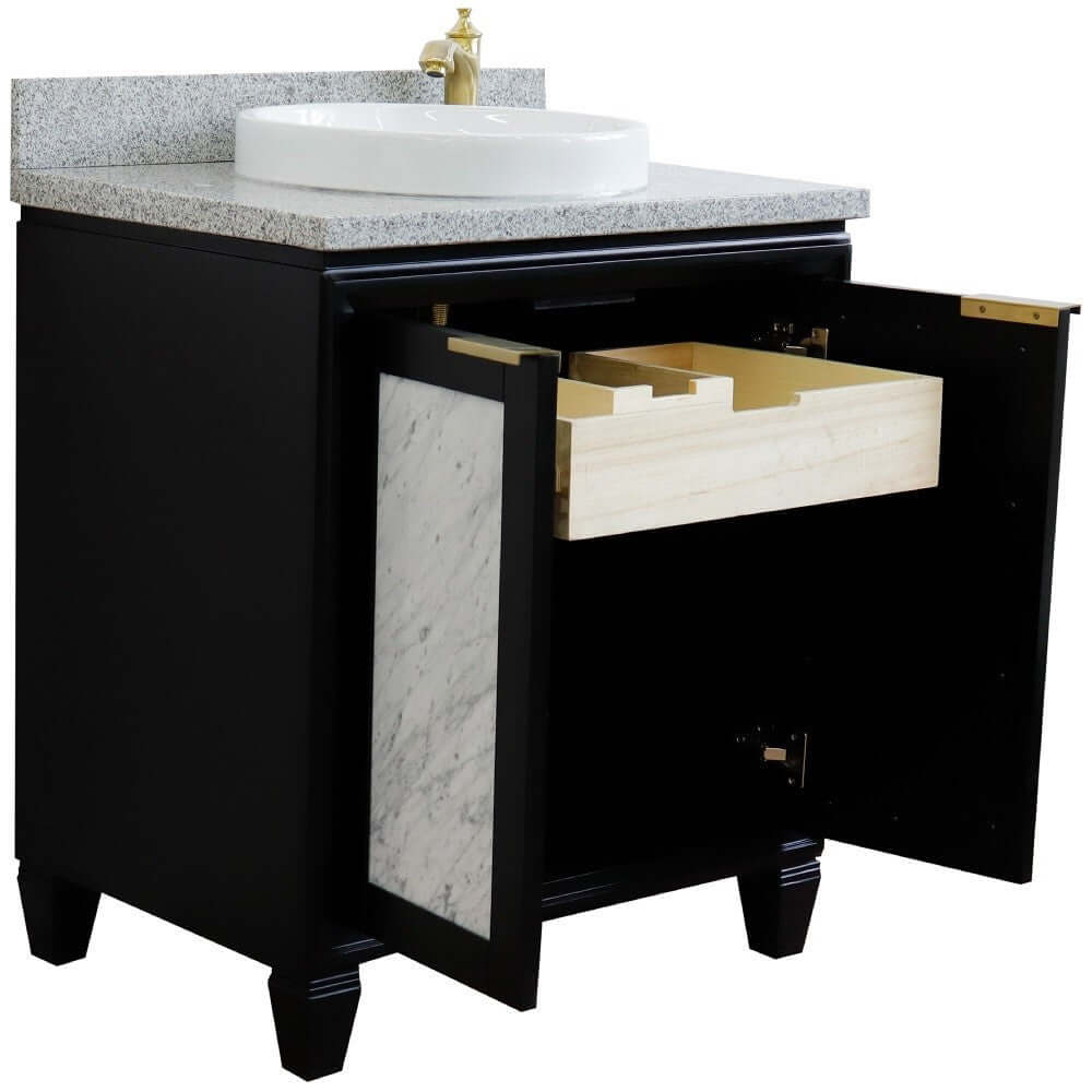 31" Single sink vanity in Black finish with Gray granite with round sink - 400990-31-BL-GYRD