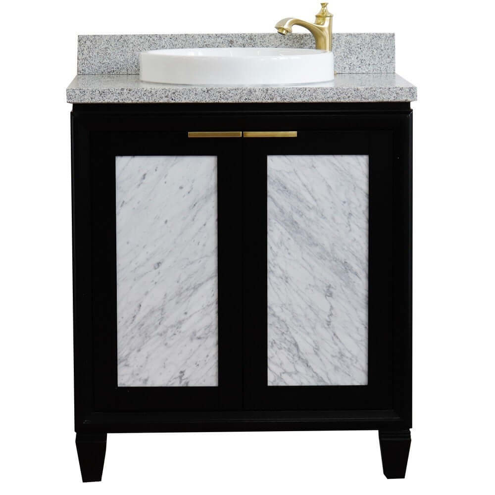 31" Single sink vanity in Black finish with Gray granite with round sink - 400990-31-BL-GYRD