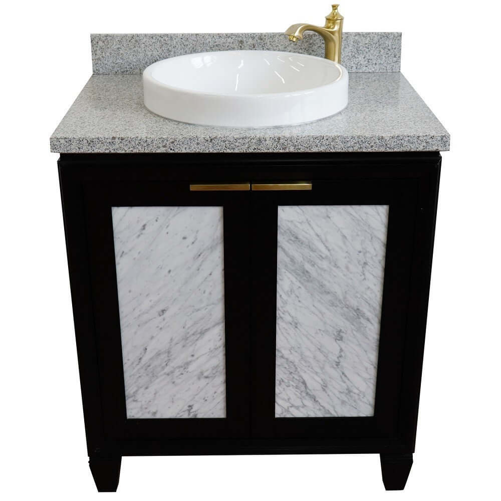 31" Single sink vanity in Black finish with Gray granite with round sink - 400990-31-BL-GYRD