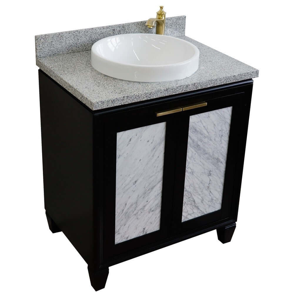 31" Single sink vanity in Black finish with Gray granite with round sink - 400990-31-BL-GYRD