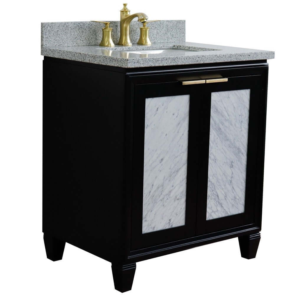 31" Single sink vanity in Black finish with Gray granite with rectangle sink - 400990-31-BL-GYR